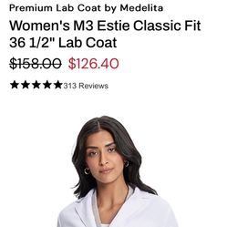 Premium Lab Coat by Medelita Women's M3 Estie Classic Fit 36 1/2" Lab Coat