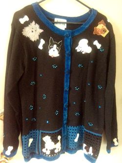 The Quaker Factory Dog Sweater Cardigan Size Large