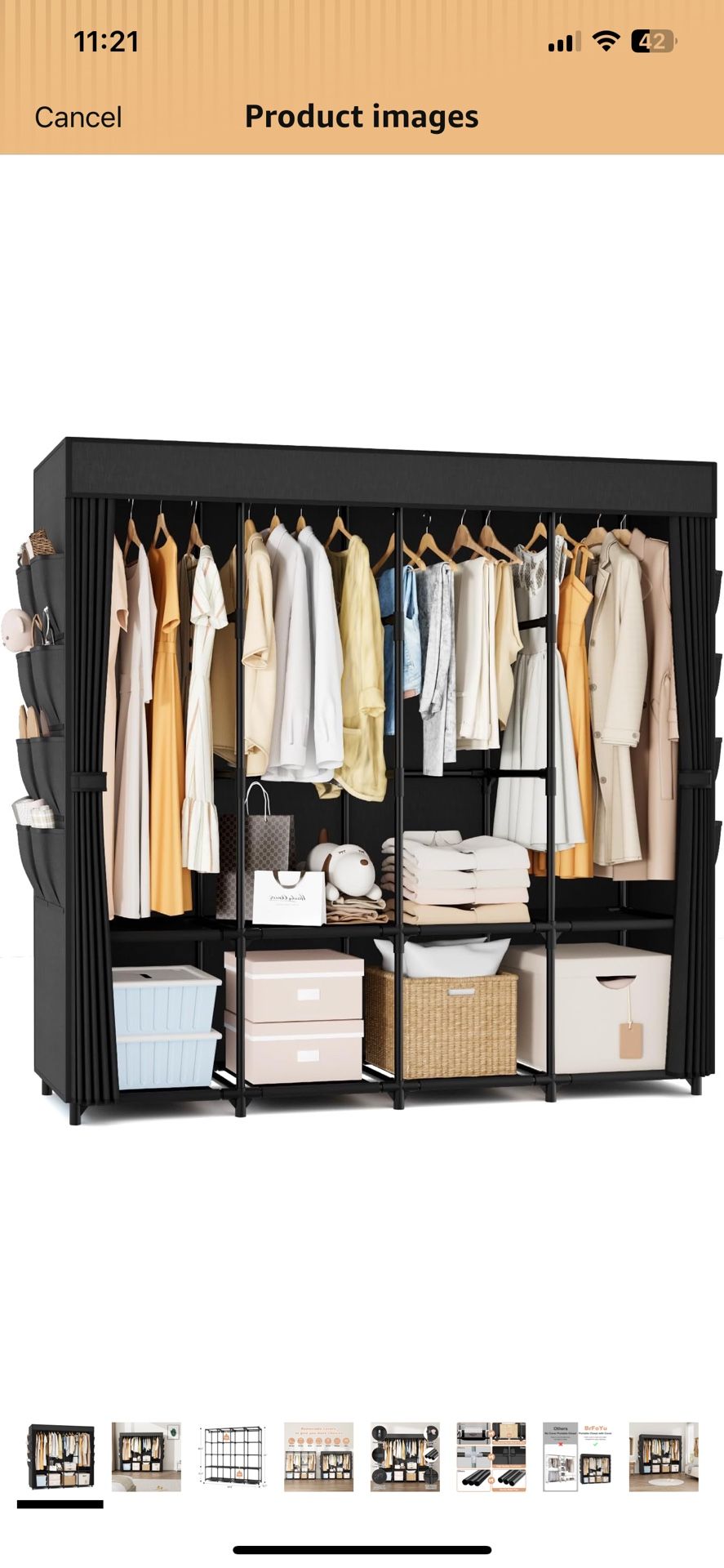 Portable Closet for Hanging Clothes, 67 Inch Wide Portable Wardrobe Closet with Cover, 4 Hanging Rod, Storage Shelves and Side Pockets, Large Free Sta