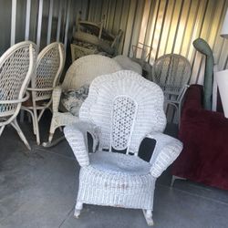 Wicker Furniture, Lamp, Red Couch