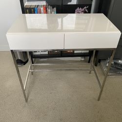 West Elm White Small Table Desk Console - Lacquer & Metal - Very Versatile
