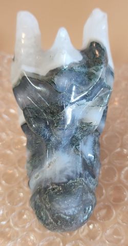 Blue Moss Agate Dragon Skull Hand Carved