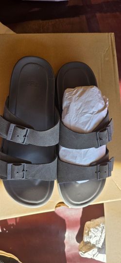 New UGG Wainscott Buckle Slides – Dark Gray