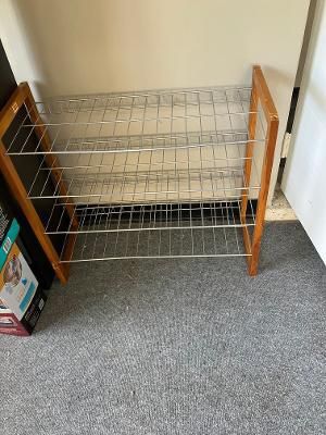 $6 Two Tier Metal Storage Rack Wire Shelving Unit For Small Dorms/Kitchen With Solid Wood Trim $6 