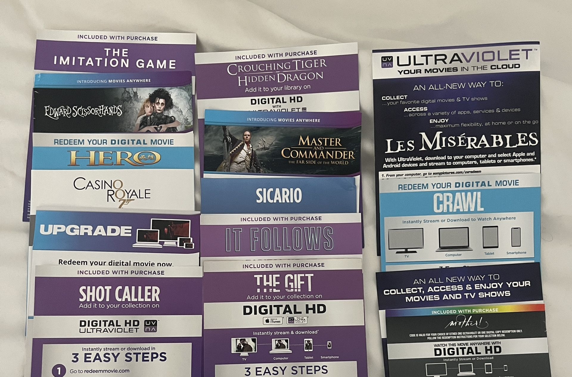 Digital Download Movie Codes (Collection Only / Unused / Untested)