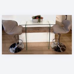 Modern Glass Table & 2 Bar Stools 