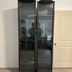Two Black Office Cabinets With Glass Doors $180
