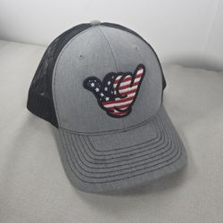 USA Flag PVC Patch Hang Loose - Snapback Heather Cap / Hat Gray/White