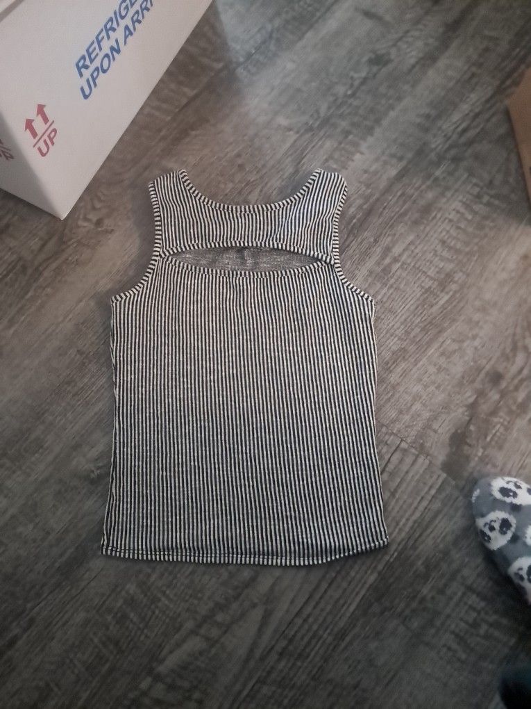 Black & White Stripe Cut Out Tank Top