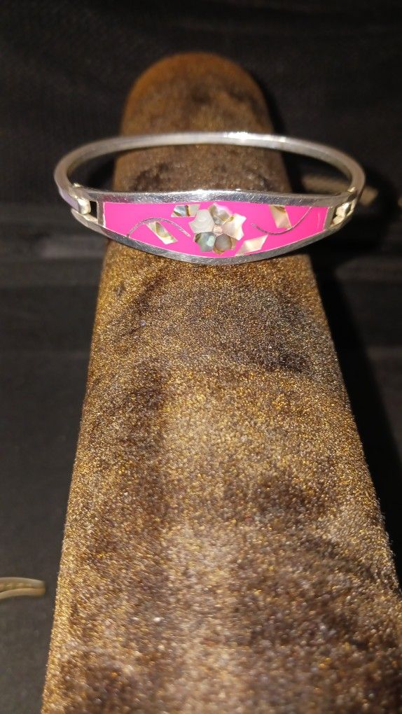 Silver And Mother Of Pearl Inlaid Bracelet