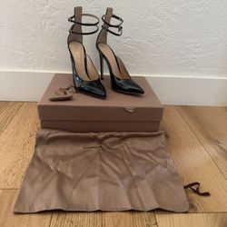 GIANVITO ROSSI BLACK PATENT KRISTI 110 PUMPS PUMP HEELS SIZE 36.5