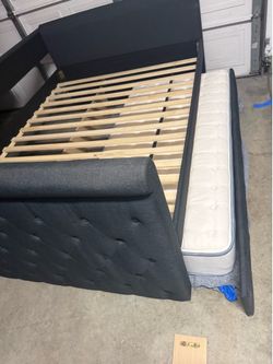 Queen upholstery bed frame with twin bed
