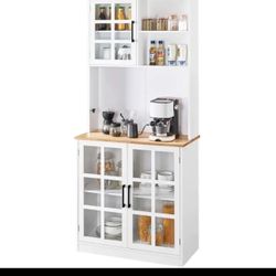 Kitchen Pantry Storage with 3 Cabinets 2 Open Shelves for Dining Room