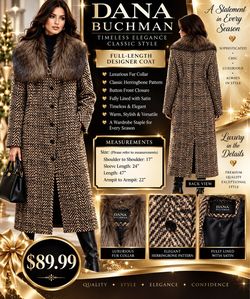 Dana Buchman Full-Length Herringbone Coat with Fur Collar