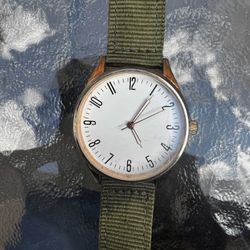 Casual White Watch on Green Nato Strap