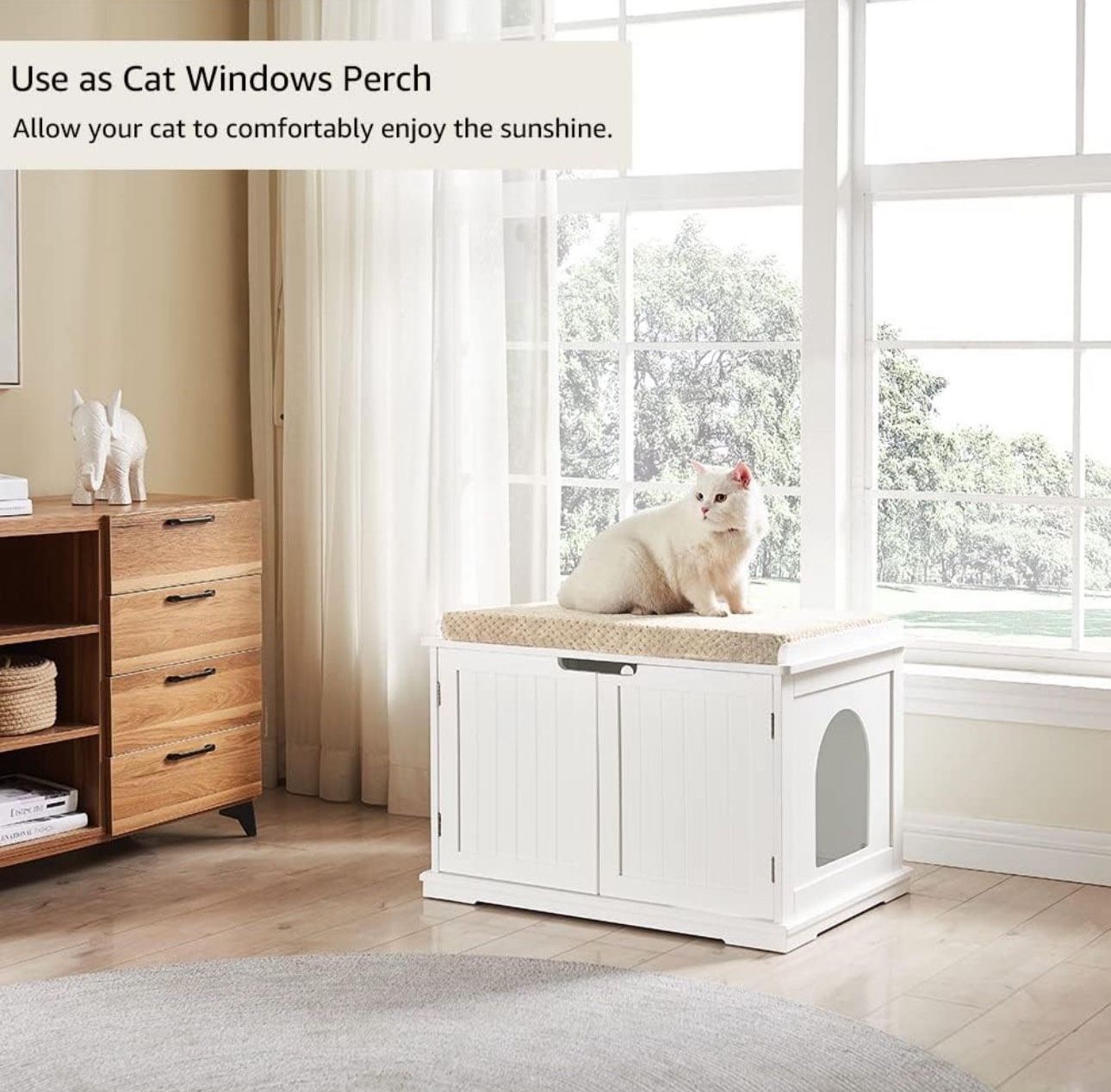 unipaws Cat Litter Box Enclosure Furniture, Cat Washroom, Hidden