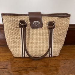 Chaps Woven Straw Shoulder Bag Tote Beach Large