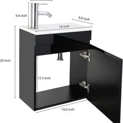 AHB 16" Bathroom Vanity W/Sink Combo for Small Space, Wall Mounted Bathroom Cabinet Set with Chrome Faucet Pop Up Drain U Shape Drain(Black)…