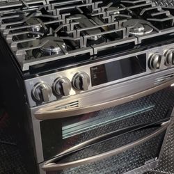 Stainless steel gas double oven range 