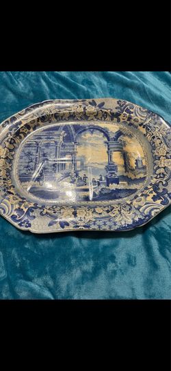 Antique Blue & White Transfer Platter (circa 1825)