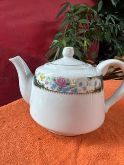Vintage Tiger Yedi Inc Fine Porcelain Teapot Pink Floral Green Band Gold Trim