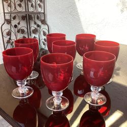 Vintage Red Wine Goblets - Set of 8 - Ruby Red Glass
