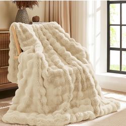 Brand New Unopened   50x60   L'AGRATY Faux Rabbit Fur Blanket: 50" x 60" Luxury Soft Fluffy Thick Fur Throw Blanket for Couch Bed Sofa - Cozy Plush Bu