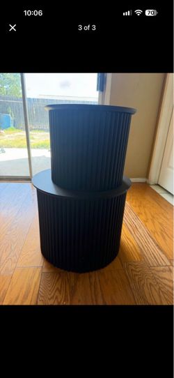 Black Round Fluted Nesting Side Tables Set of 2