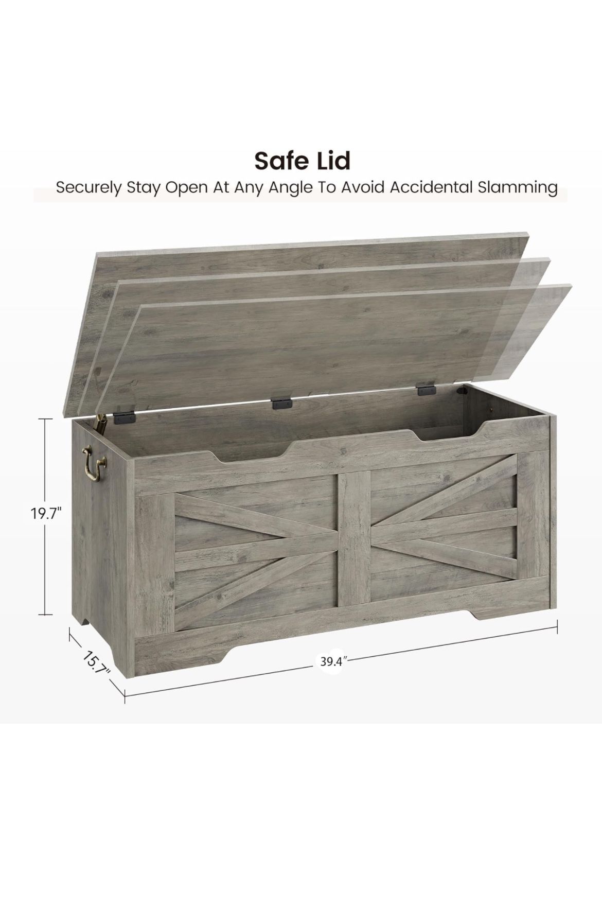 Wooden Storage Trunk with Safety Hinges, Lift-Top Entryway Bench - New In Box