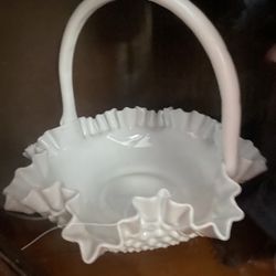 Fenton Hobnail Milk Glass Basket 