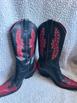Black & Red Studded Cowgirl Boots