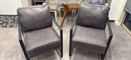 Pair of Gray Faux Leather Accent Chairs