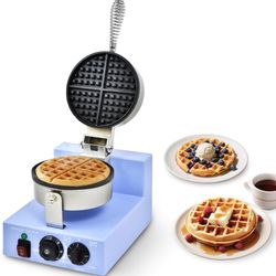 Commercial Waffle Maker, 1200W Round Waffle Iron Machine with Timer & Temp Control, Nonstick Plates, Heat-Resistant Shockproof Non-Conductive Plastic 