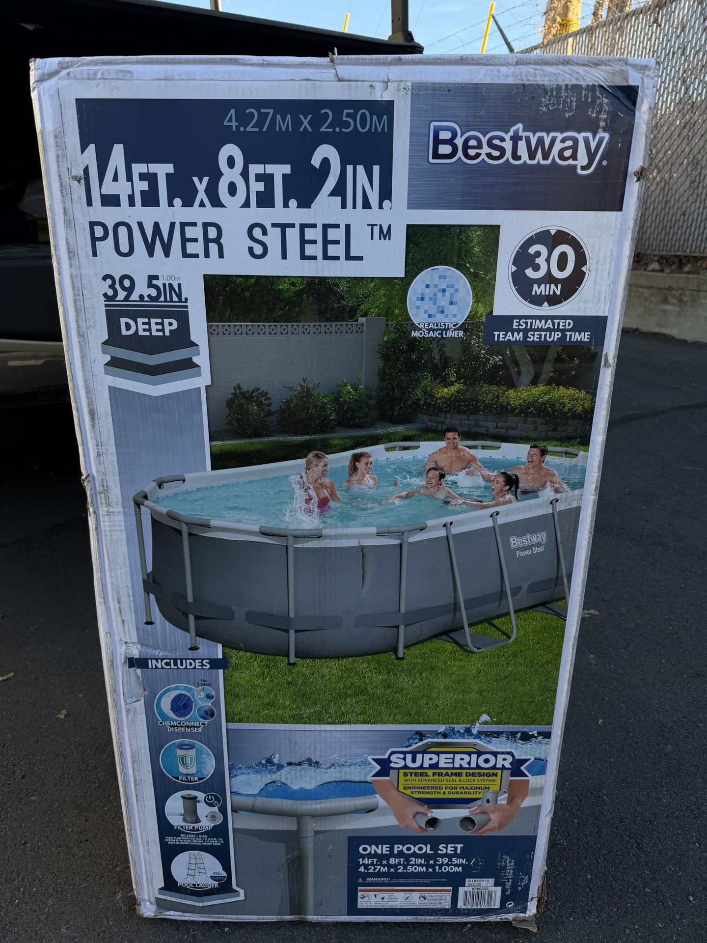 Bestway Power Steel 14' x 8'2" x 39.5" Oval Above Ground Pool Set | Includes 530gal Filter Pump, Ladder, ChemConnect Dispener