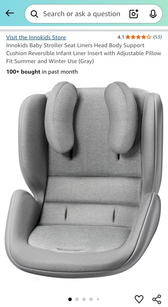 Baby Stroller Seat Grey Liner With Head and Body Support