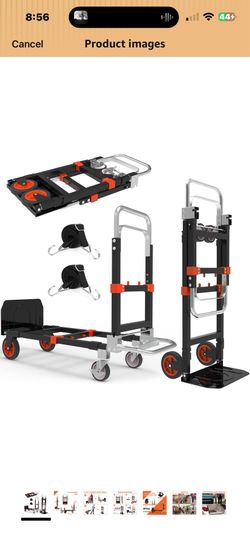 3 in 1 Heavy Duty Folding Hand Truck, Convertible Portable Steel Dolly with Telescopic Handle, Foldable Utility Cart with Rubber Wheels, 500 LBS