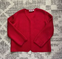 Vintage Chico's Designer Design Ladies Red Blazer Basket Weave Silk Jacket - Size 1