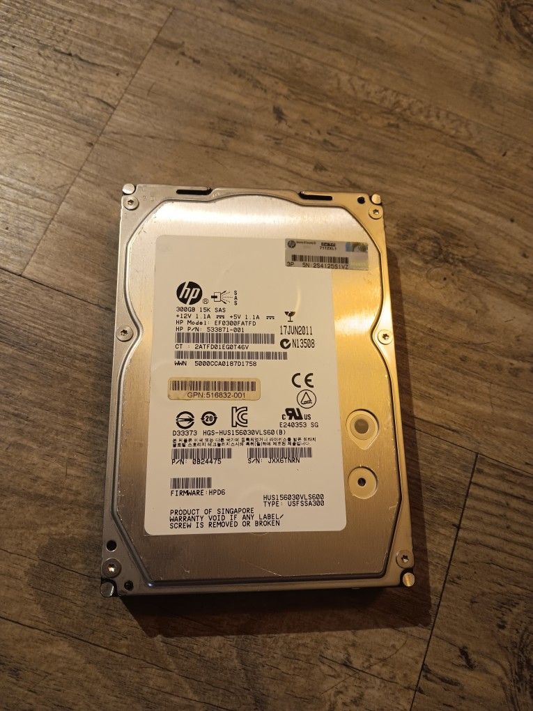 HP 300GB 15K SAS hard drive
HP Model EF0300FATFD