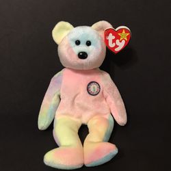 TY Beanie Baby 1999 B.B. Tie-Dye Birthday Bear W/ Original Swing Tag & Tush Tag
