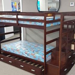 NEW🌲 $10 Down Payment Finance 🚥 Allentown Espresso Finish Twin/Twin Bunk Bed With Trundle 
