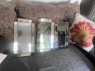 Vtg Vanity Mirror Tray, Wall Mirror Brass Rope Edge w/Heart Shapes