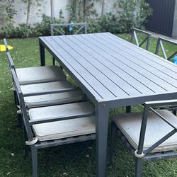 RH 96” Outdoor Metal Dining Table and Chairs
