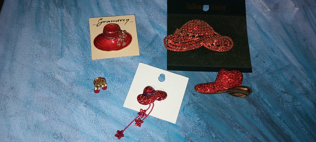 Red Hats And Shoes Vintage Brooches