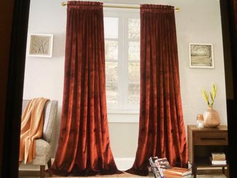Velvet Rust Red Curtains 52x108”L Luxurious Elegant Rod Pocket (2panels)