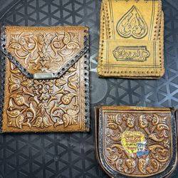 Vintage Wallet/Coin Leather Pouches Tooled / Stamped Lot of 3 Used