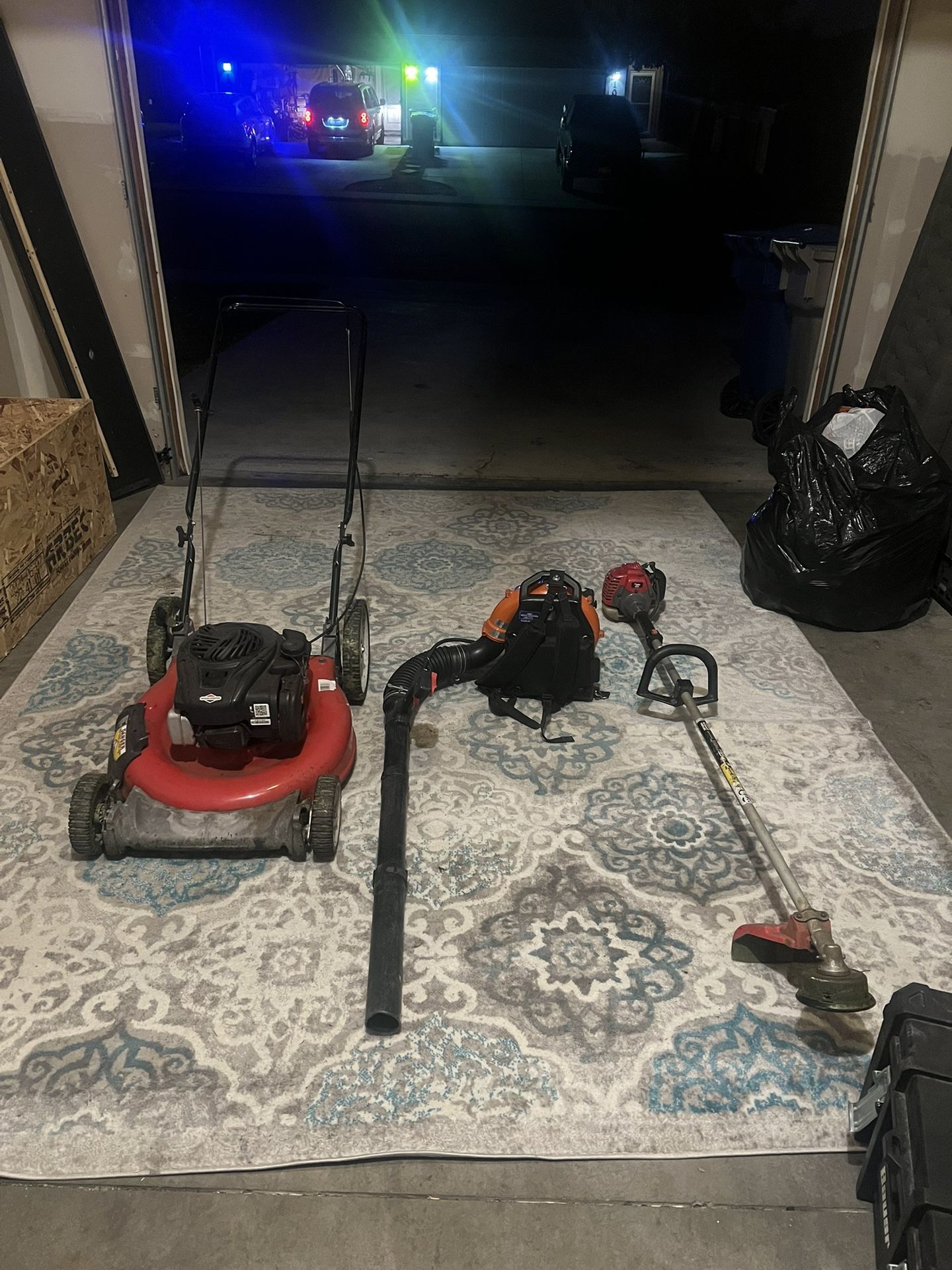 Lawn Mower, Small Backpack Blower, Weed Wacker