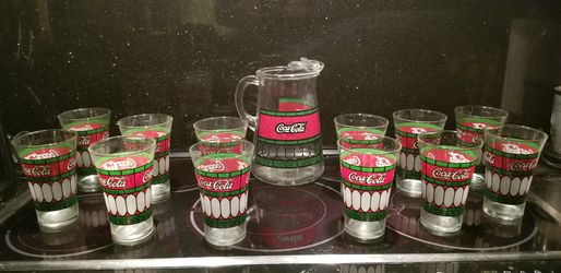 Coca Cola 12 Glasses and Glass Pitcher Set