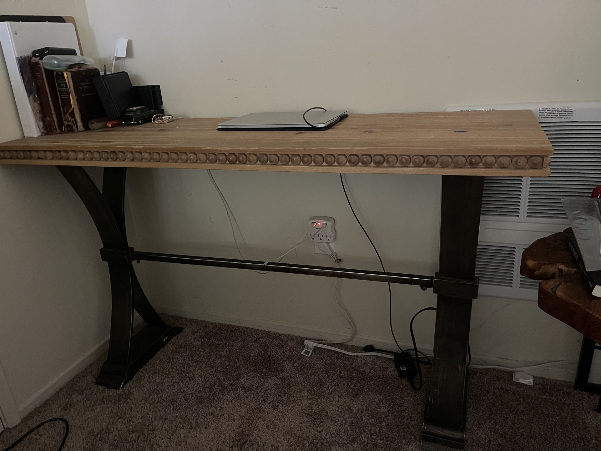 Metal Console Table with Brown Wood Tops
