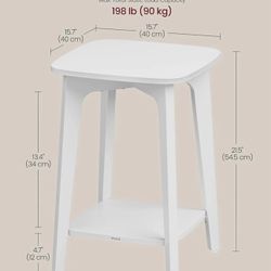 VASAGLE Side Small Square End Table with Lower Shelf Nightstand - White