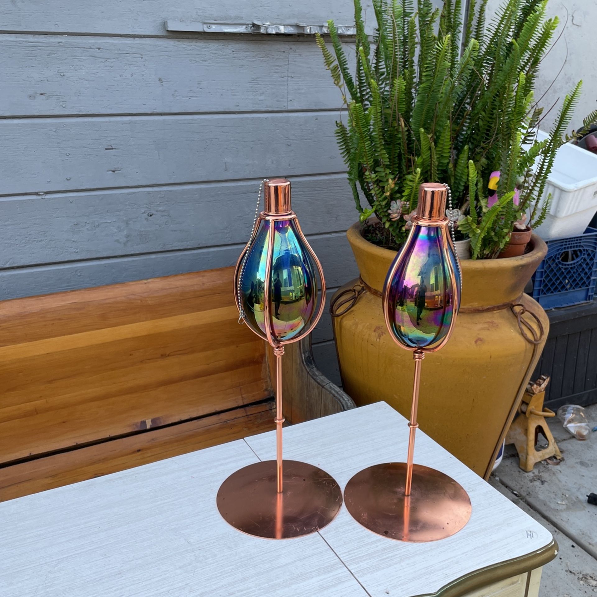 2 beautiful Hand Blown Glass Oil Candles.
